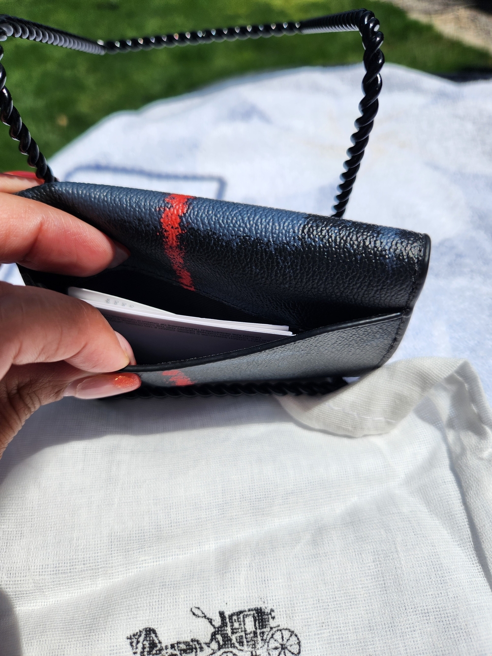 Coach  Leather Cardholder with Red Plaid Accent - Picture 5 of 9